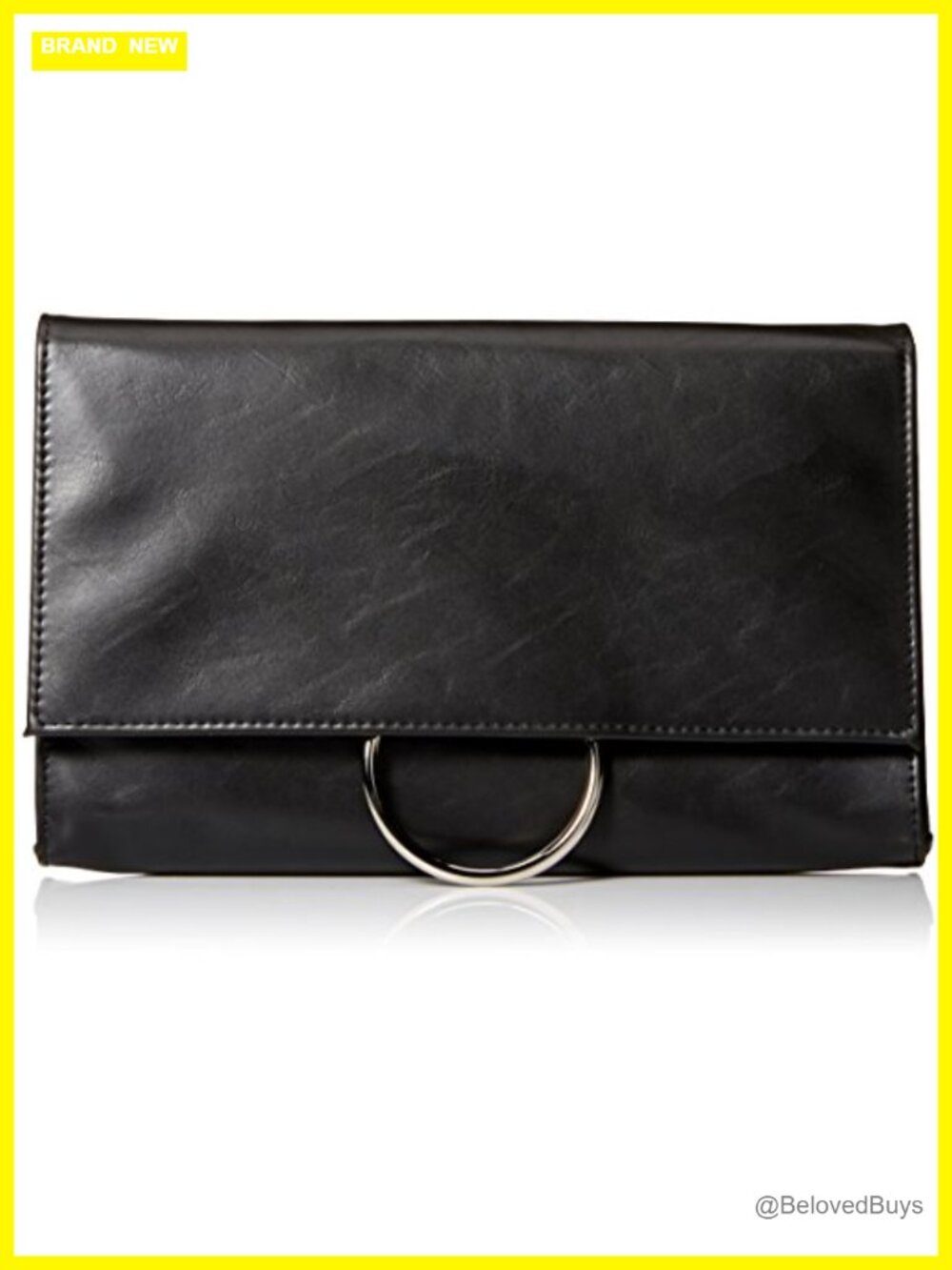 Large Vegan Leather Envelope Clutch with Ring Closure, Detachable Chain Strap